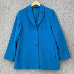 Austin Reed Pea Coat Womens 12 Cashmere Angora Wool Blue‎ Jacket Pockets